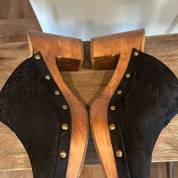 Anthropologie x Five Worlds wooden suede Amelia clogs size 9/ msrp $228 - Picture 5 of 10